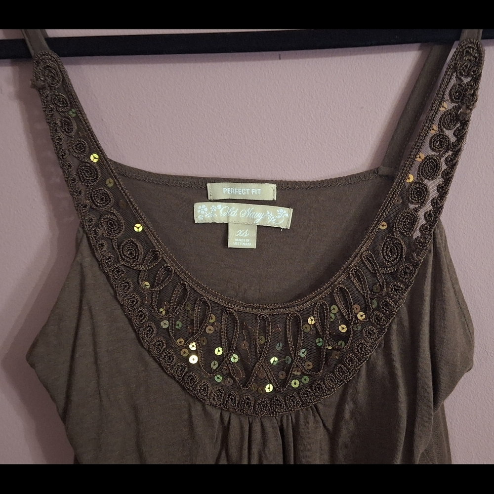 Old Navy Brown Embellished Sleeveless Tank Top